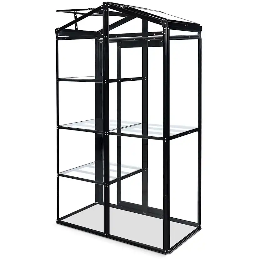 Växthus Metalcraft Svart Rektangulär Odlingsvitrin mot Vägg med Säkerhetsglas, 111x61x170 cm