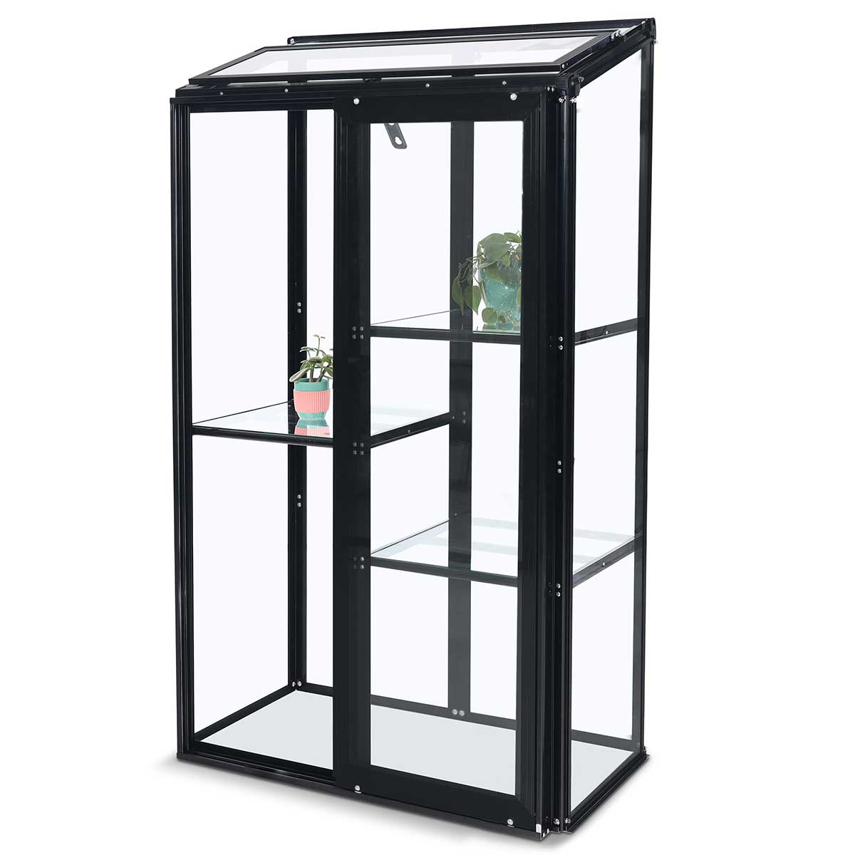 Växthus Metalcraft Svart Rektangulär Odlingsvitrin mot Vägg med Säkerhetsglas, 91x51x157 cm