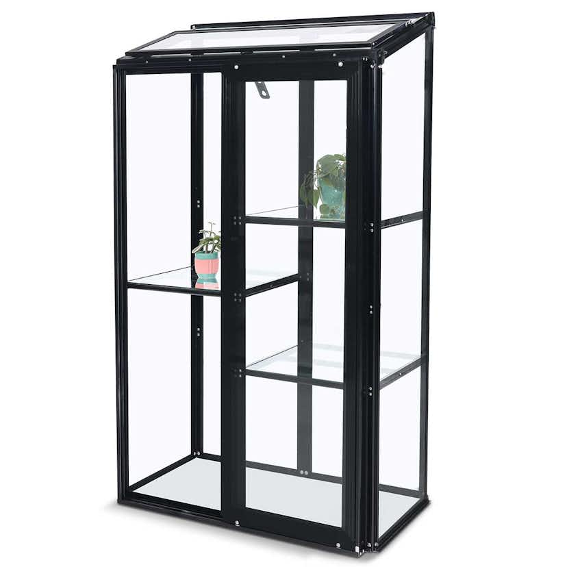 Växthus Metalcraft Svart Rektangulär Odlingsvitrin mot Vägg med Säkerhetsglas, 91x51x157 cm