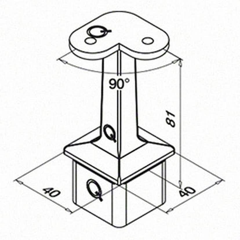 Toppfäste Herrljunga Ledstångsfabrik 4710 Utomhusbruk 90° Plan