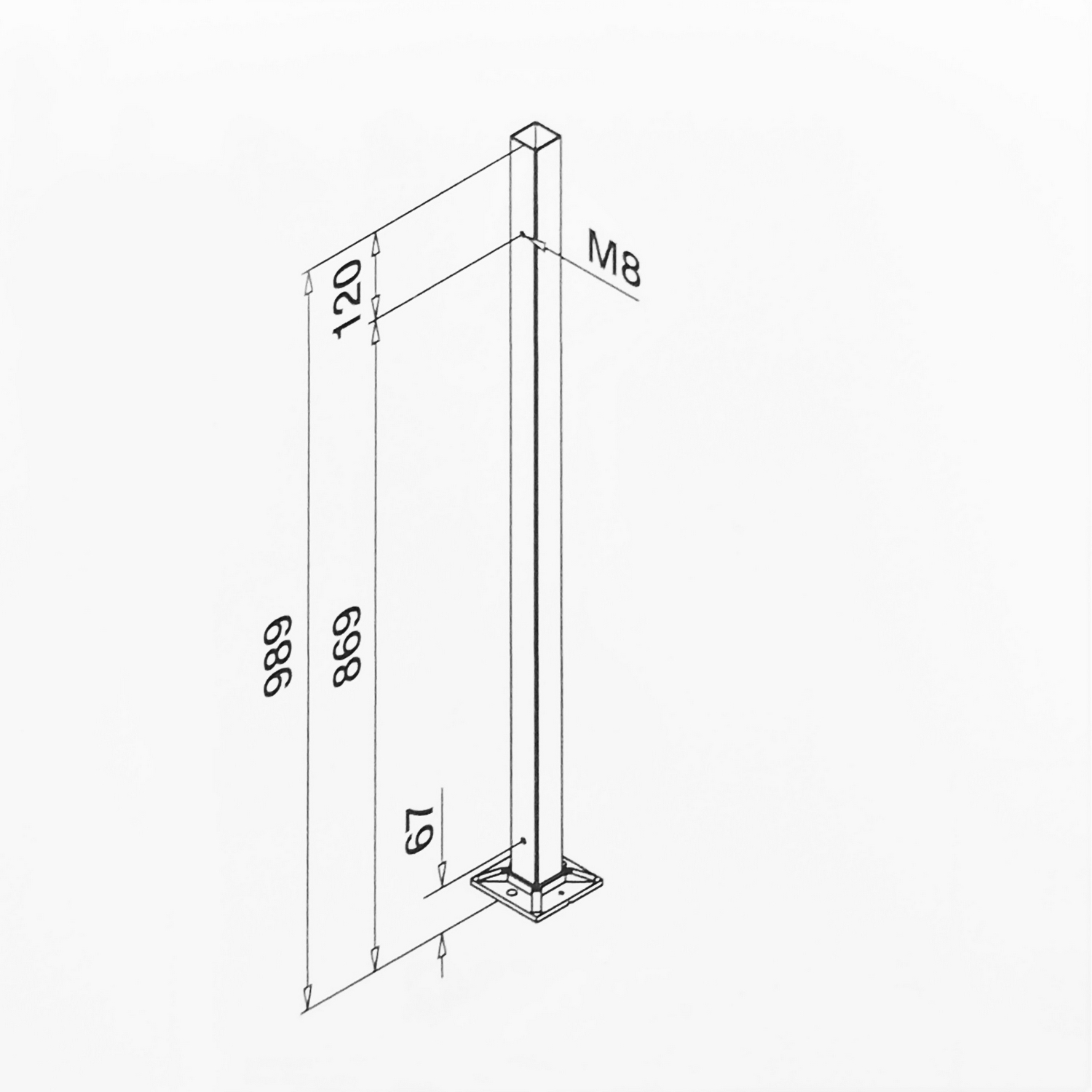 Räckesstolpe Herrljunga Ledstångsfabrik Fyrkantig Enkel Utomhus