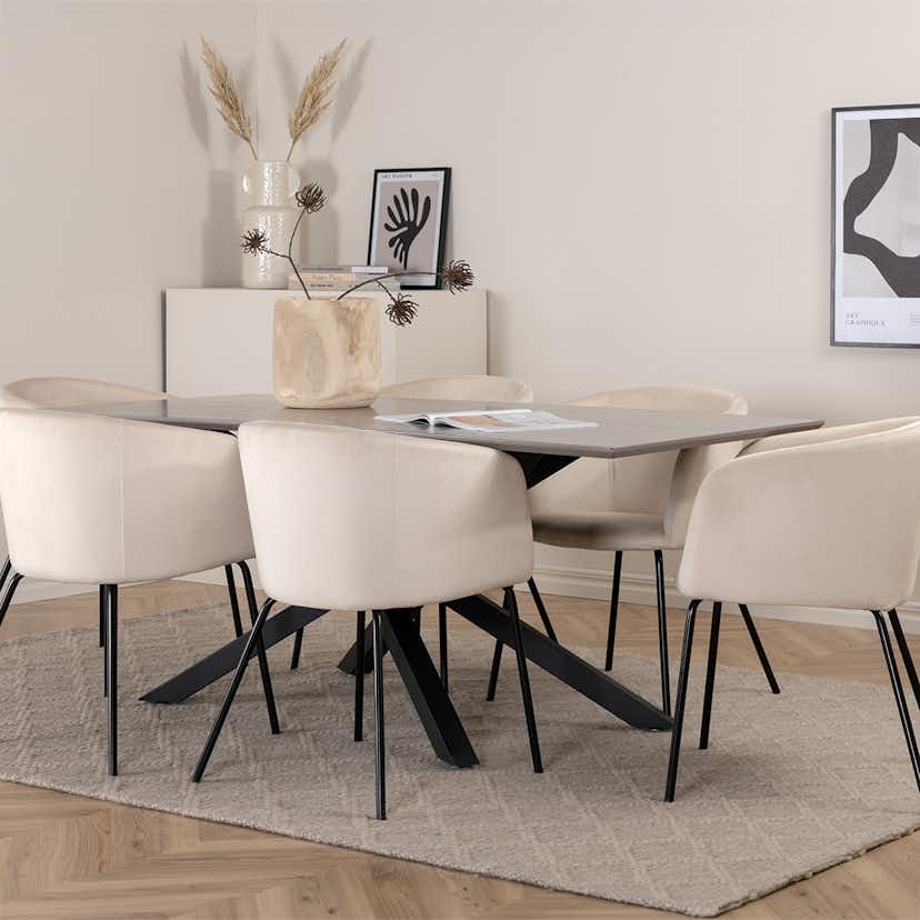 Matgrupp Venture Home med Piata Matbord och 6 Bergen Matstolar i Sammet