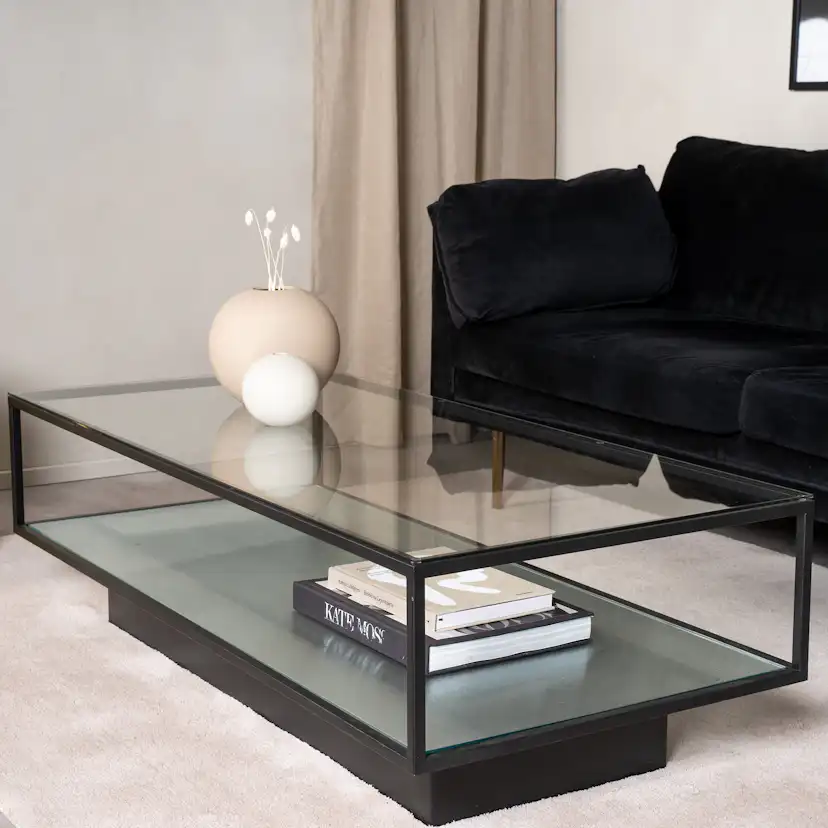 Soffbord furniture/fashion Maglehem Svart Vardagsrumsbord i Glas/Stål 130x60cm