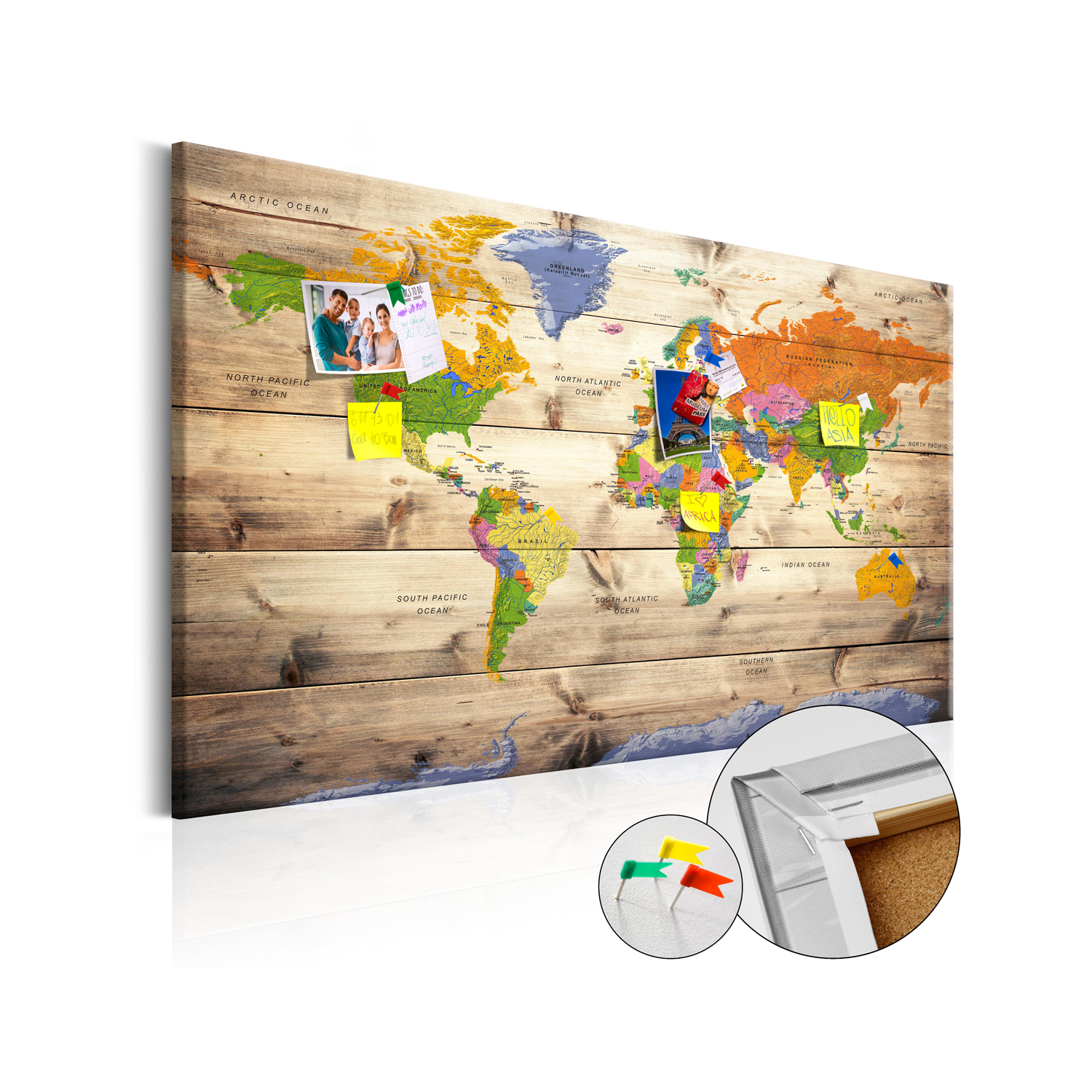Anslagstavla Arkiio Map on wood Colourful Travels