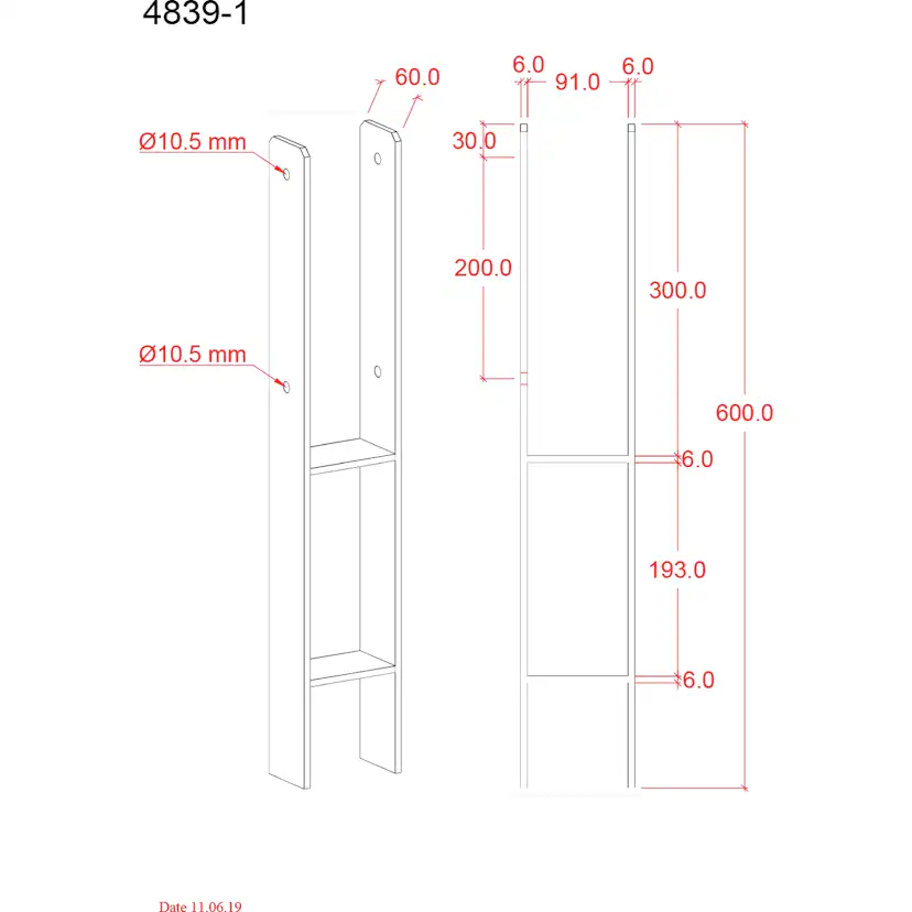 H stolparfot 60 cm - 9x9 cm stolper - för nedgjutning