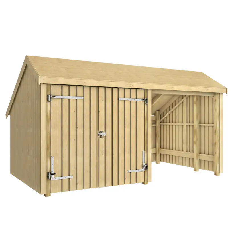 Multi Trädgårdshus 10,5 m² - 2 moduler med dubbeldörr och öppen framsida