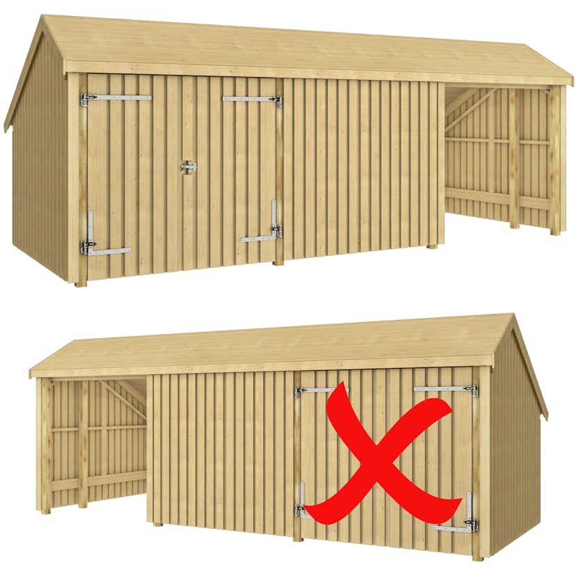 Multi Trädgårdshus 15,5 m² - 3 moduler m/dubbeldörr och stängd/öppen framsida