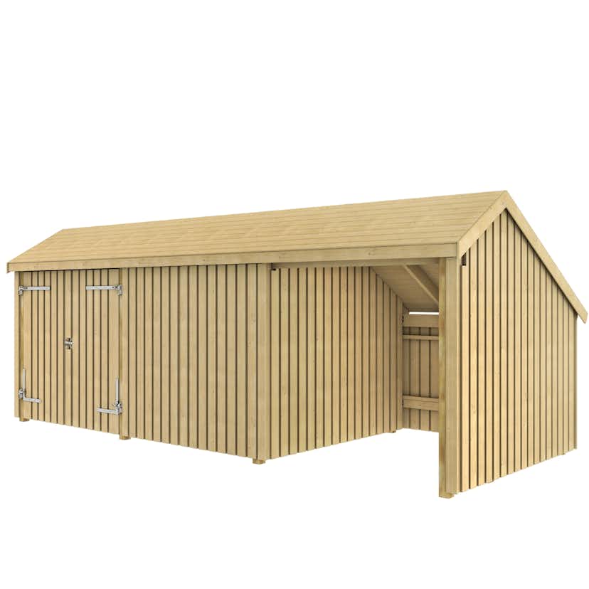 Multi Trädgårdshus 15,5 m² - 3 moduler m/dubbeldörr och stängd/öppen framsida