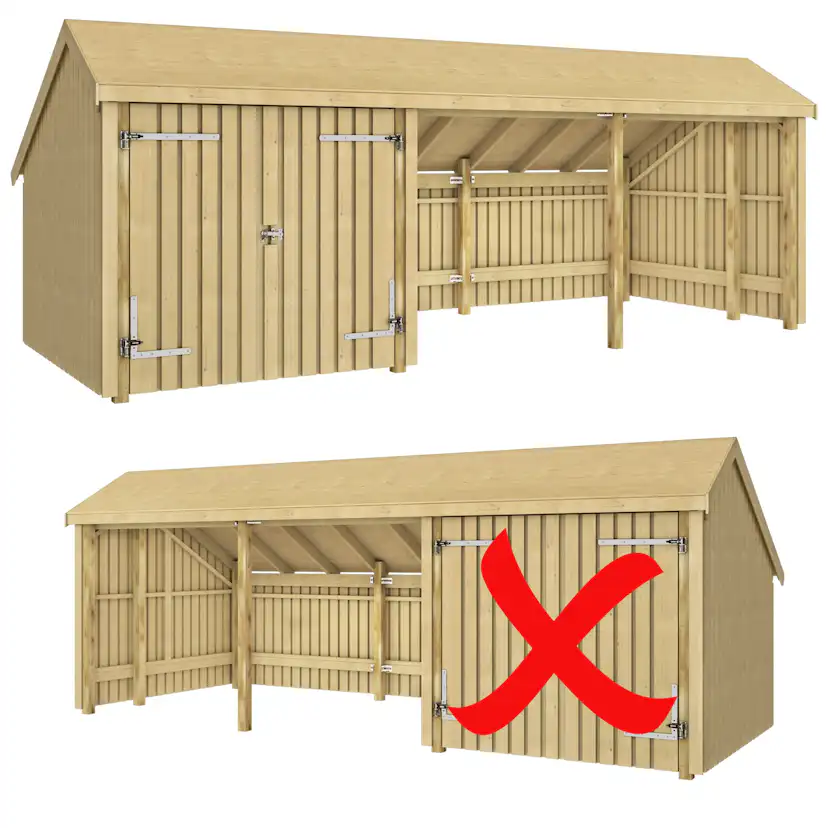 Multi Trädgårdshus 15,5 m² - 3 moduler med dubbeldörr och öppen framsida