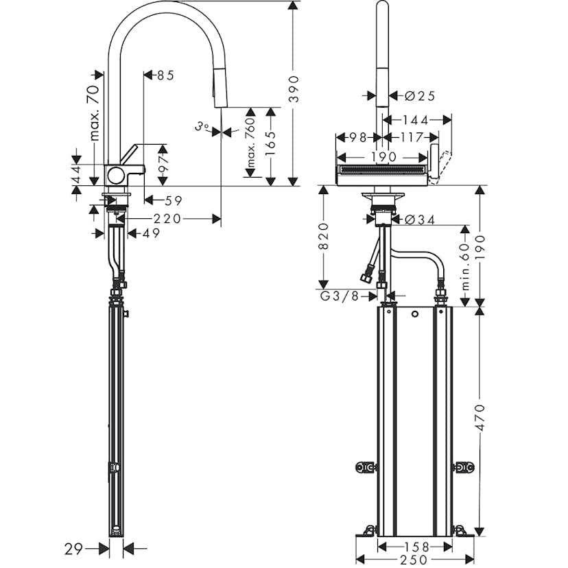 Köksblandare Hansgrohe Aquno Select M81 170 3-jet med Utdragbar pip