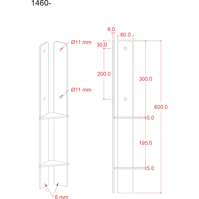 Hörn PLUS stolparfot för nedgjutning För stolpar 9x9x cm - Längd 60 cm