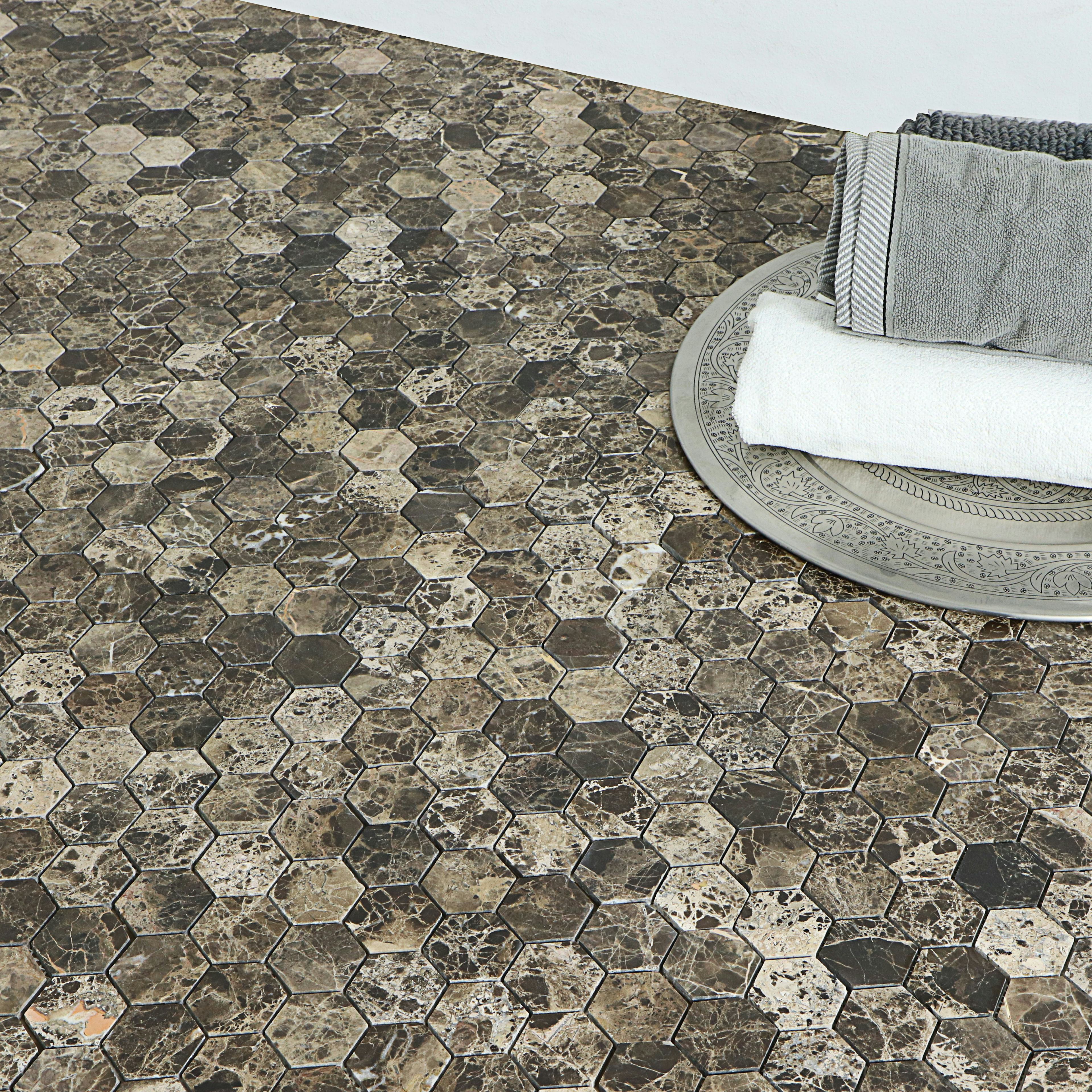 Mosaik Tenfors Marmor Heagon Emperador 5x5 cm