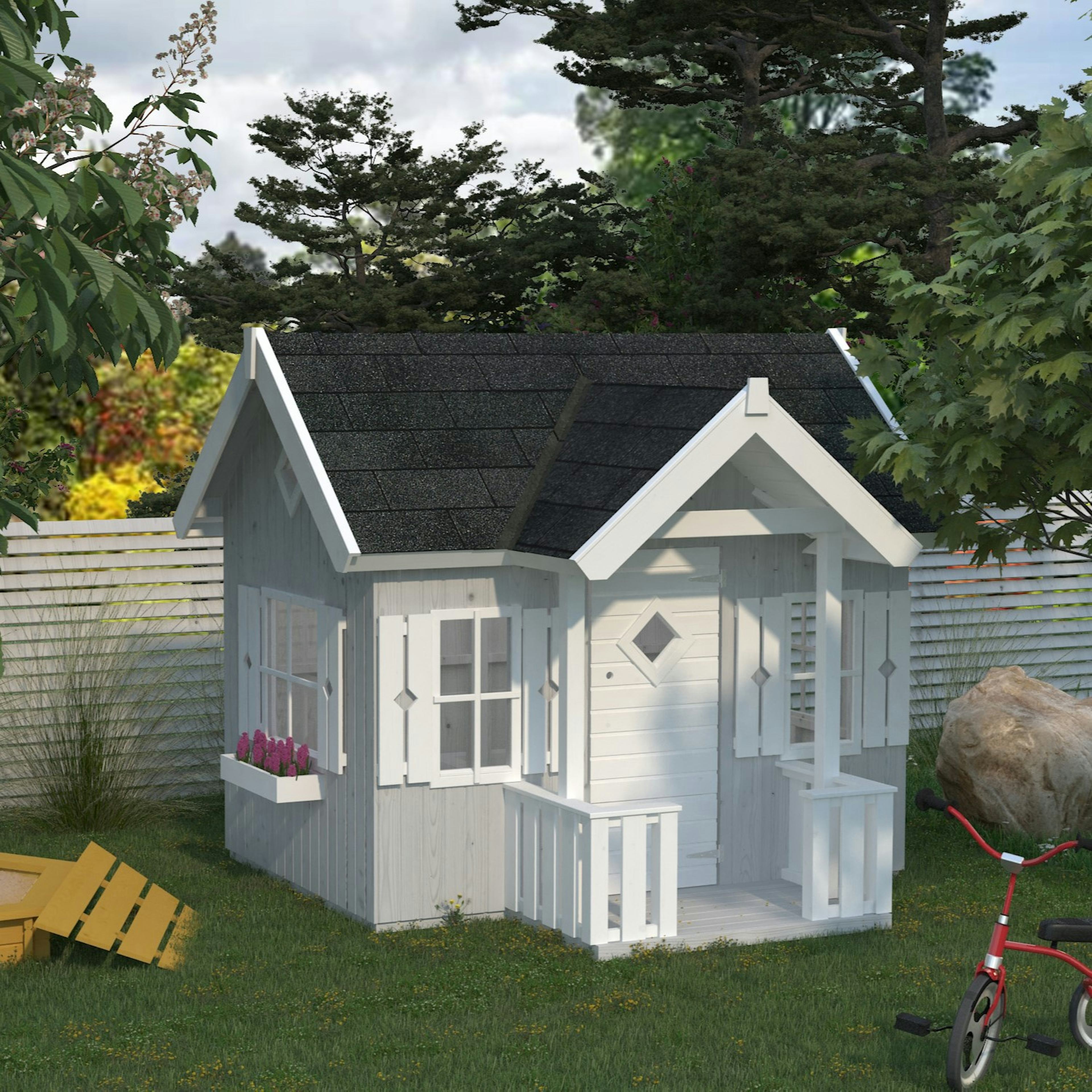 Lekstuga Palmako Jennie 3,7 m² Trästuga med Altan & Sadeltak