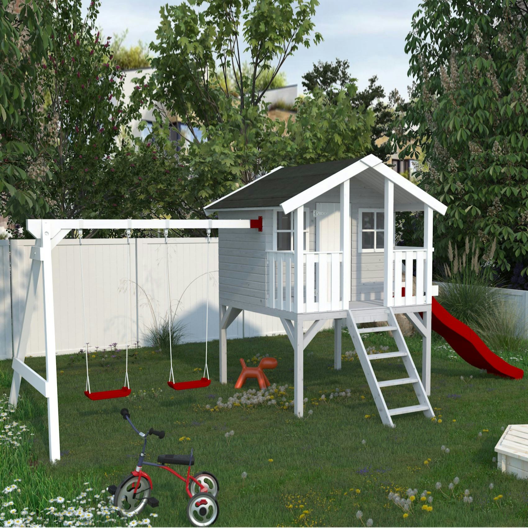 Lekstuga Palmako Toby 2,2 m² Upphöjd Stuga med Gungställning & Altan