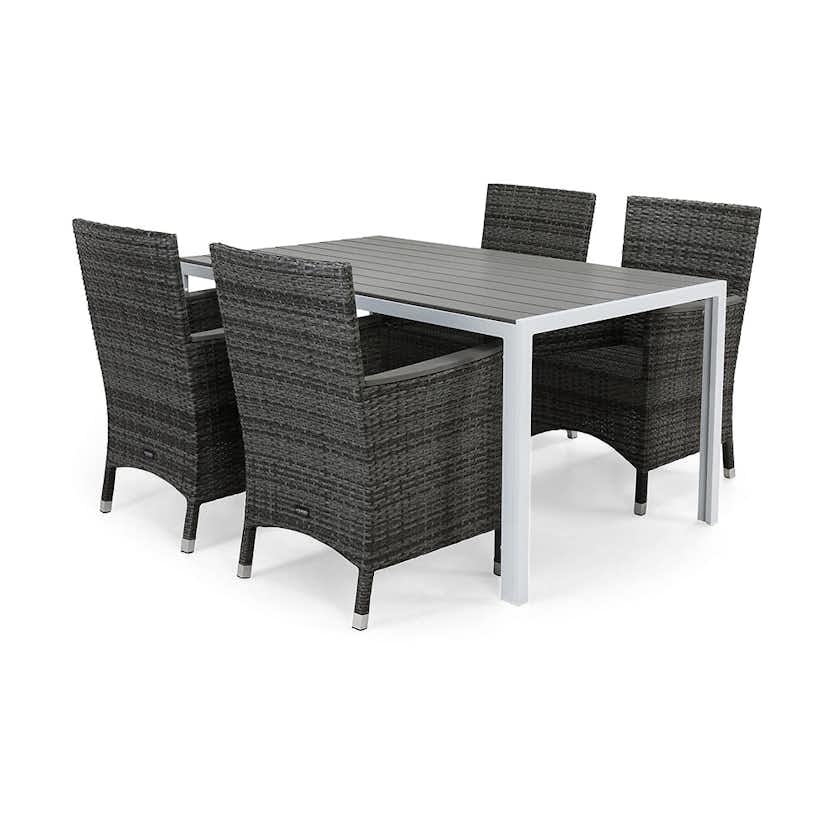 Matgrupp Utomhus deNoord Tunis 150x90 cm med 4 Thor Utefåtöljer Lyx med Armstöd