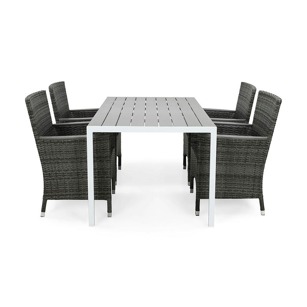 Matgrupp Utomhus deNoord Tunis 150x90 cm med 4 Thor Utefåtöljer Lyx med Armstöd