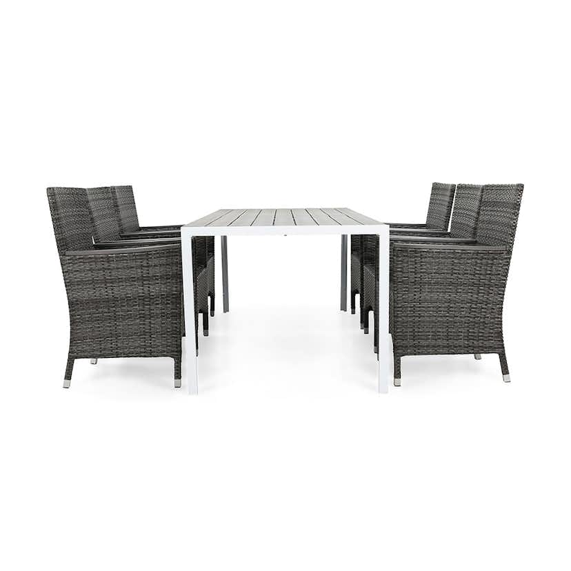 Matgrupp Utomhus deNoord Tunis med 6 Thor Utefåtölj Lyx med Armstöd