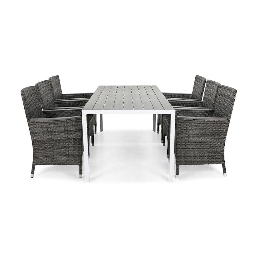 Matgrupp Utomhus deNoord Tunis med 6 Thor Utefåtölj Lyx med Armstöd