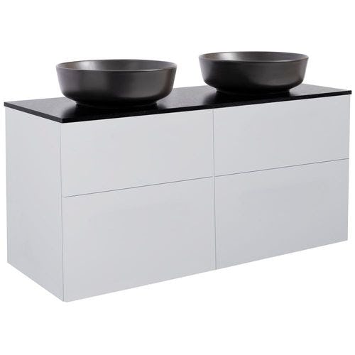 Tvättställsskåp Alterna Isella 120 Dubbelt med Bänkskiva Kvartskomposit och Runt Tvättställ