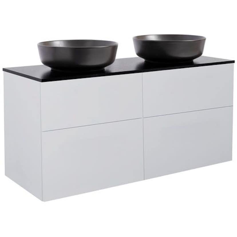 Tvättställsskåp Alterna Isella 120 Dubbelt med Bänkskiva Kvartskomposit och Runt Tvättställ