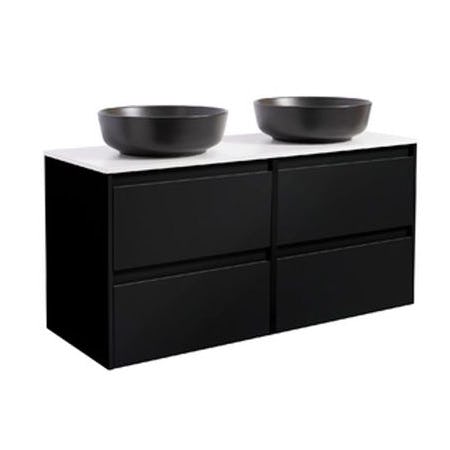 Tvättställsskåp Alterna Luxor 120 Dubbelt med Bänkskiva Kvartskomposit och Runt Tvättställ