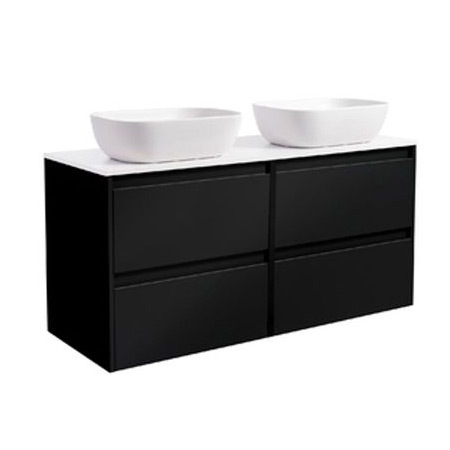 Tvättställsskåp Alterna Luxor 120 Dubbelt med Bänkskiva Kvartskomposit och Rektangulärt Tvättställ