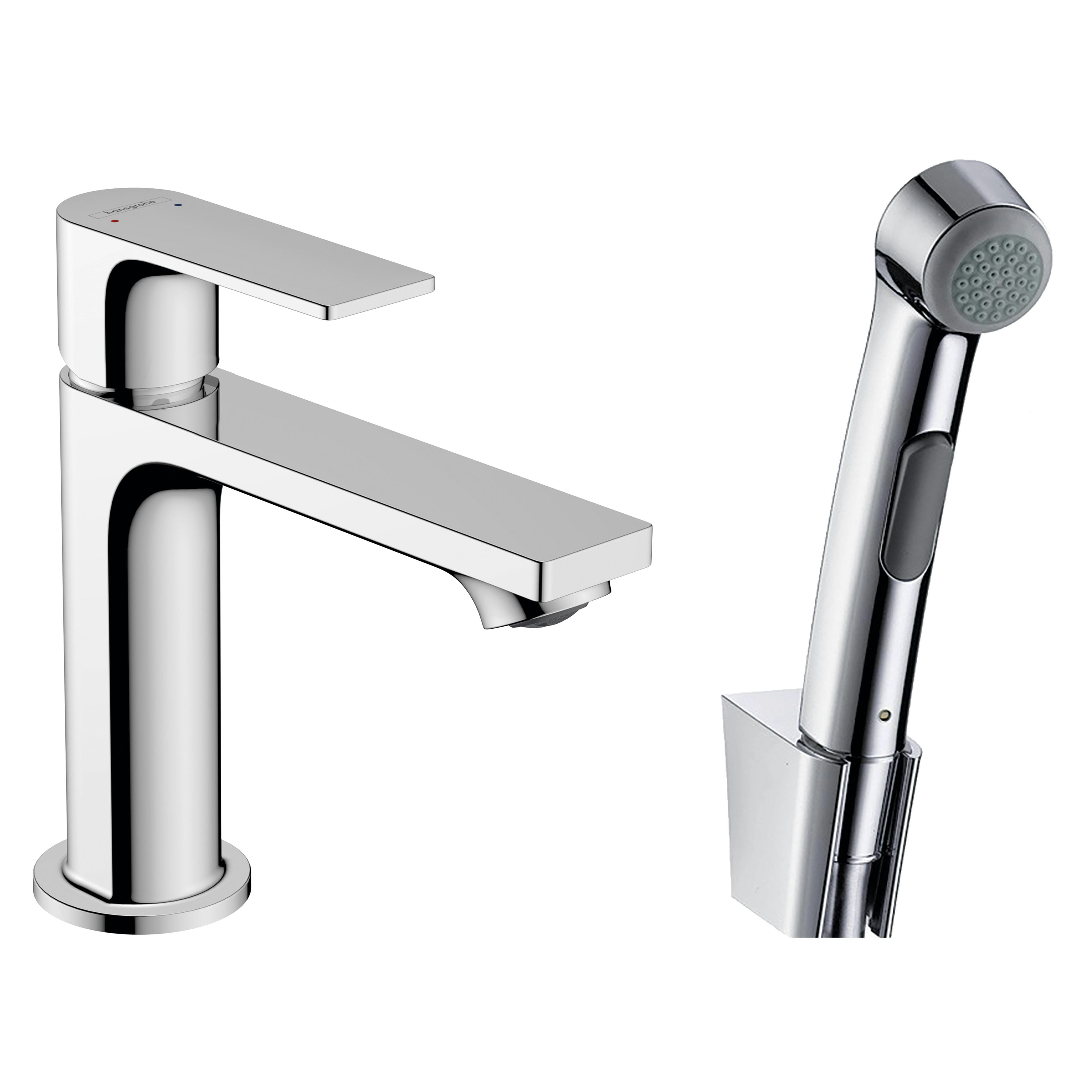 Tvättställsblandare Rebris E 1-grepps 110 med Handdusch och Duschslang 160 cm utan Bottenventil