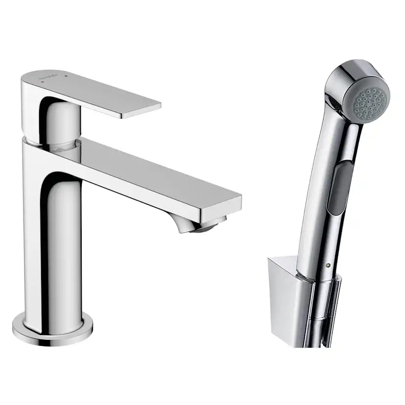 Tvättställsblandare Rebris E 1-grepps 110 med Handdusch och Duschslang 160 cm utan Bottenventil