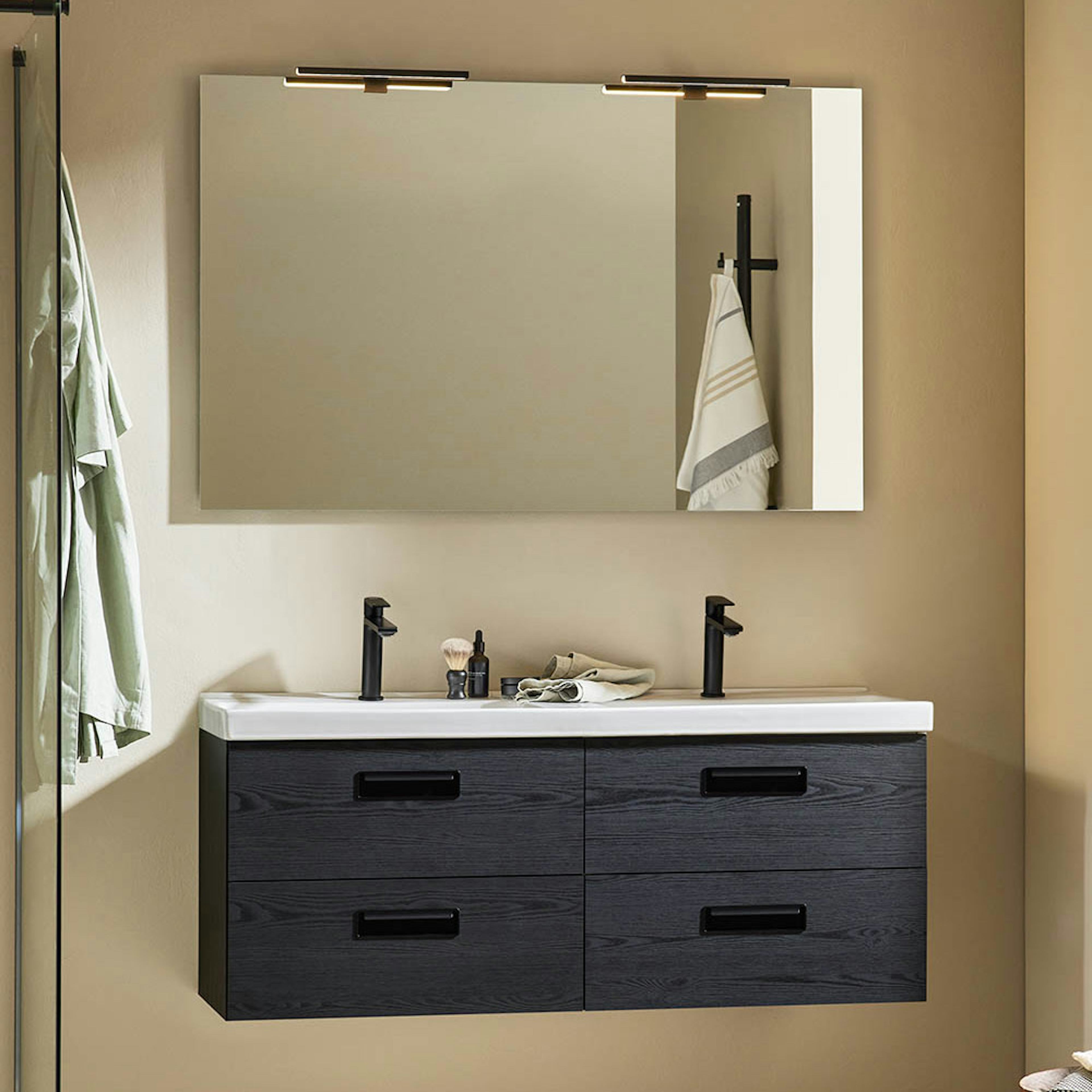 Tvättställsskåp Noro Relounge Svart Trästruktur Med Tvättställ