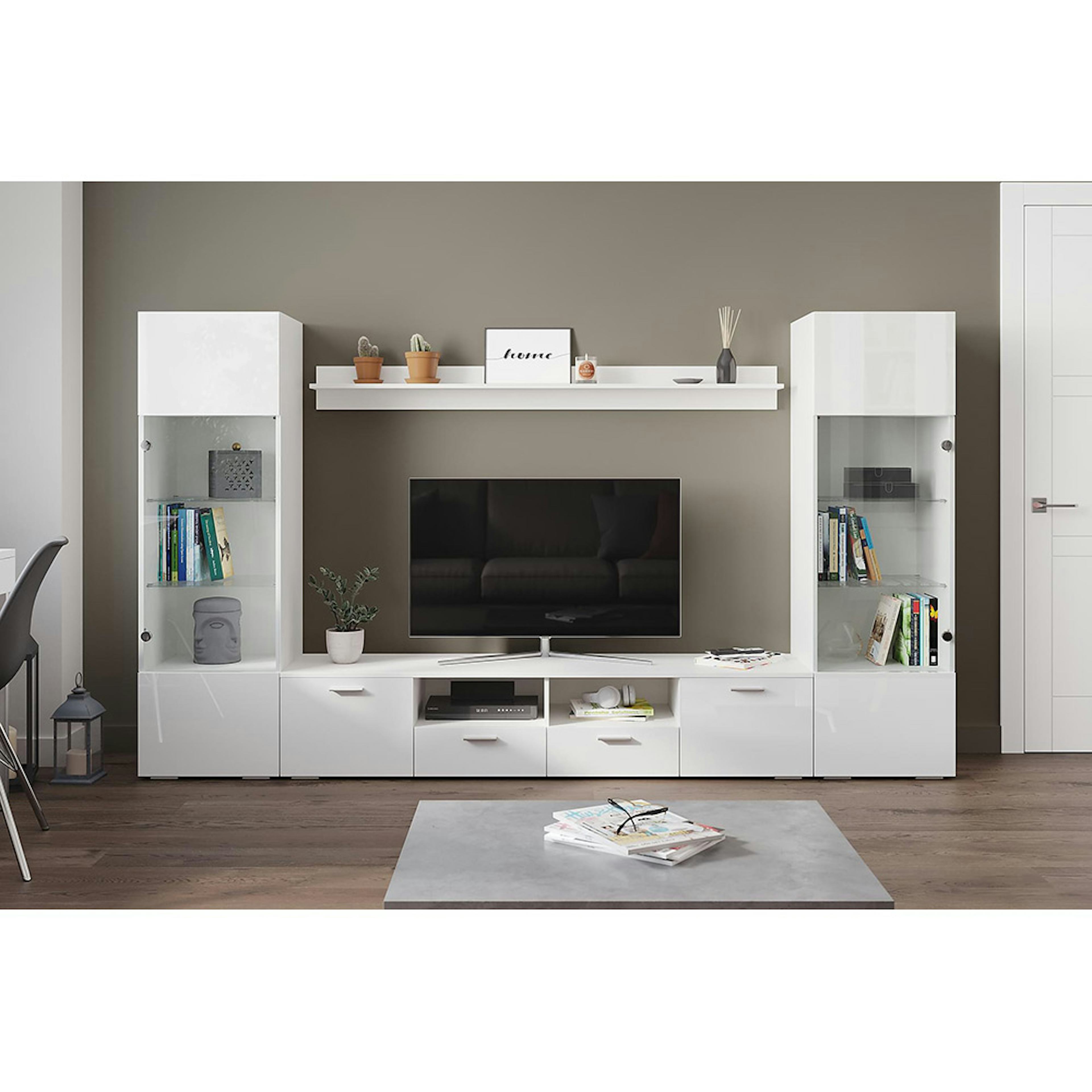 TV-Möbelset In Living Mellon Vit TV-Bänk & Hyllor 260cm