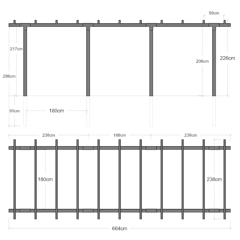 Pergola PLUS Cubic Dubbel 3 Moduler