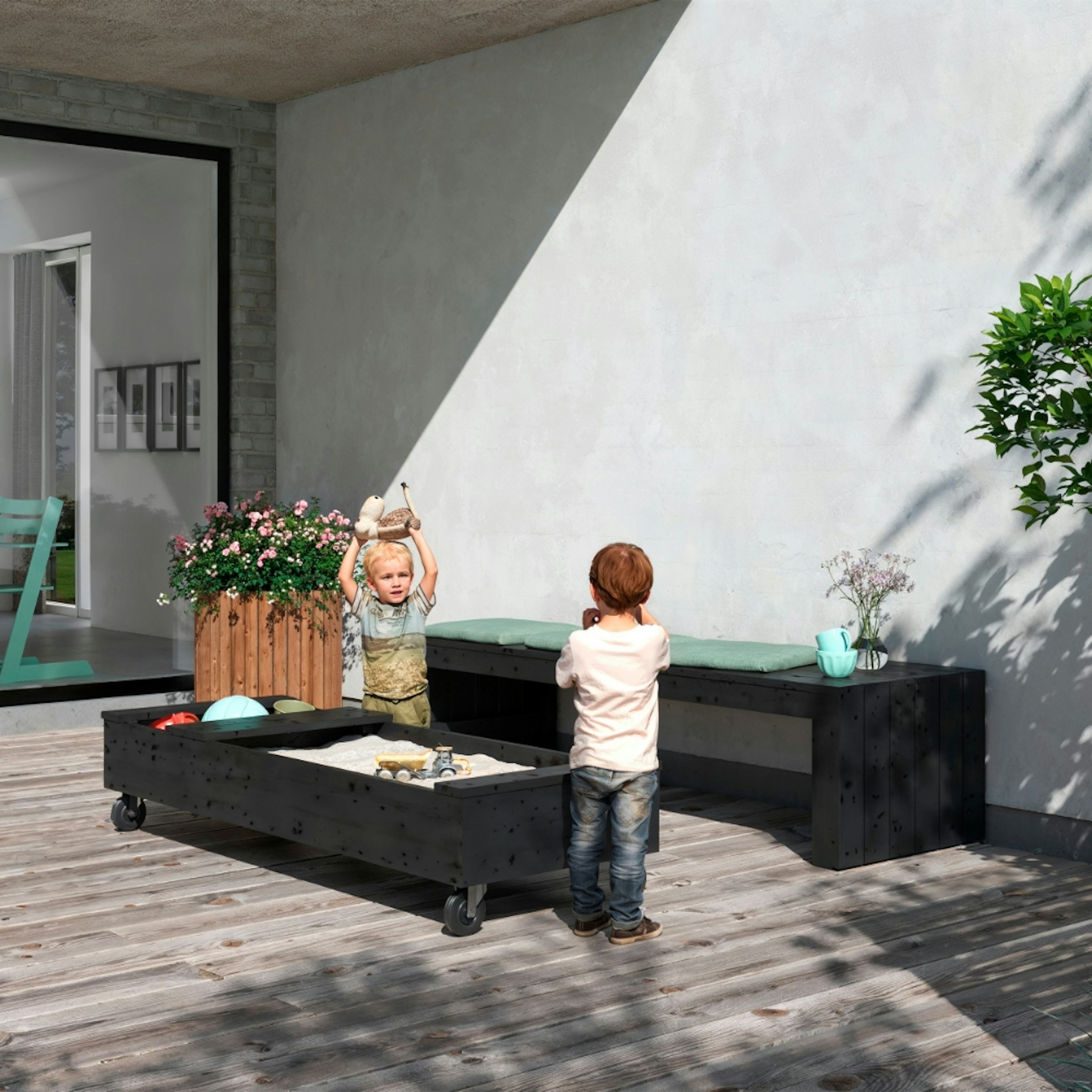 Fun Sandlåda PLUS med Hjul och Bänk 180 cm