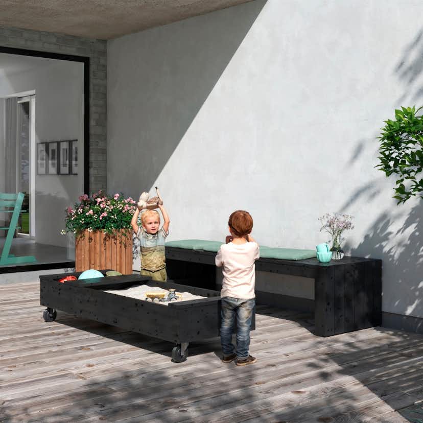 Fun Sandlåda PLUS med Hjul och Bänk 180 cm