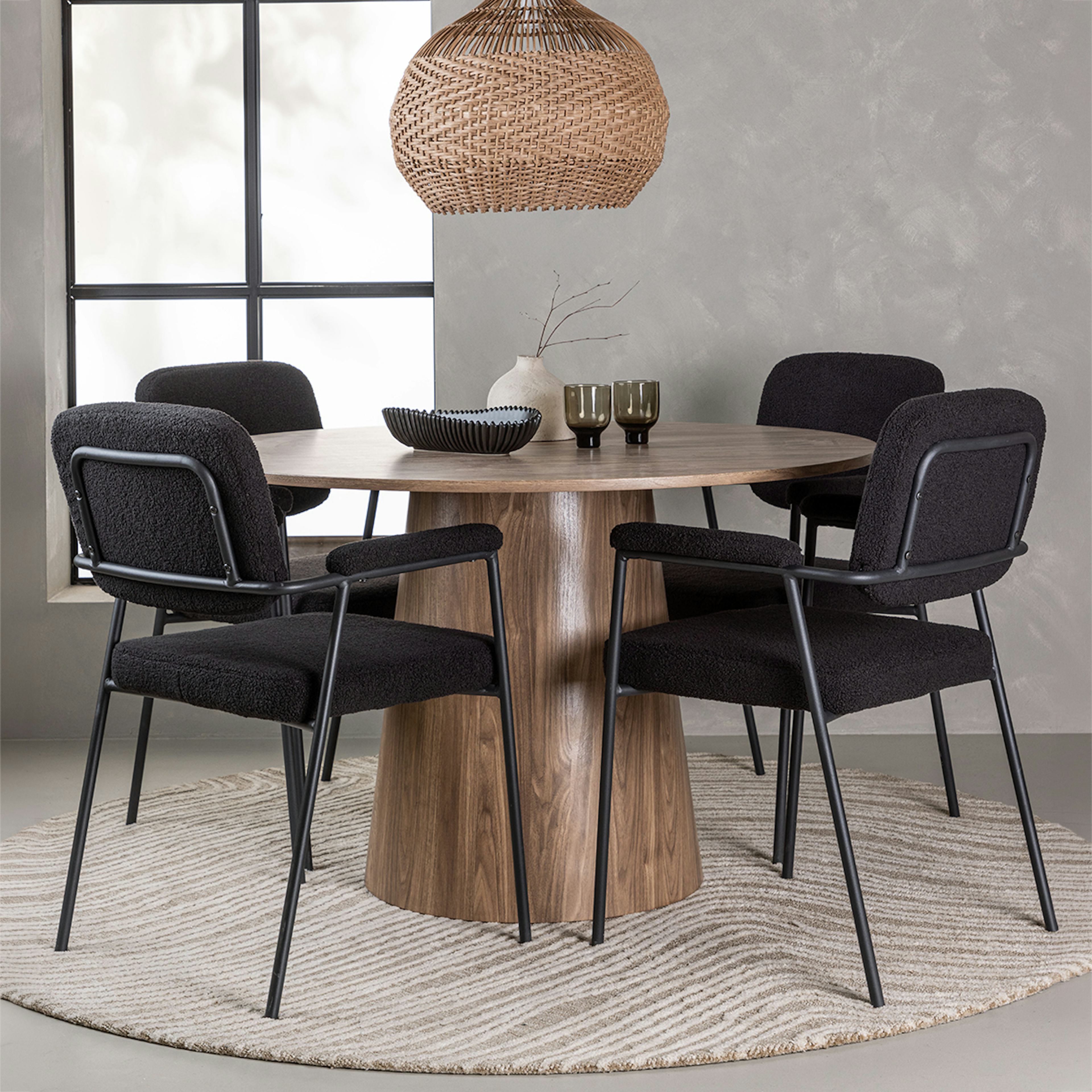 Matgrupp Venture Home Lanzo Runt Matbord Ø120 cm & 4 Yesterday Stolar i Boucle