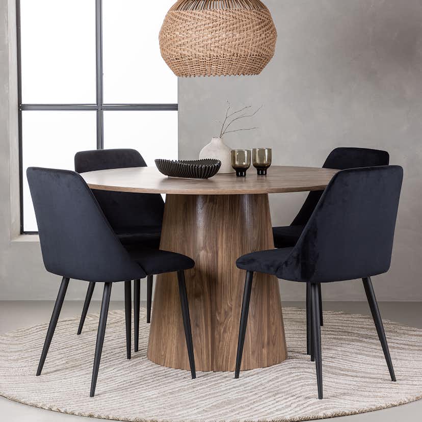 Matgrupp Venture Home Lanzo Runt Matbord Ø120 cm & 4 Night Stolar i Sammet