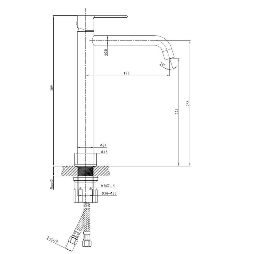 Tvättställsblandare Bathlife Tillra Hög