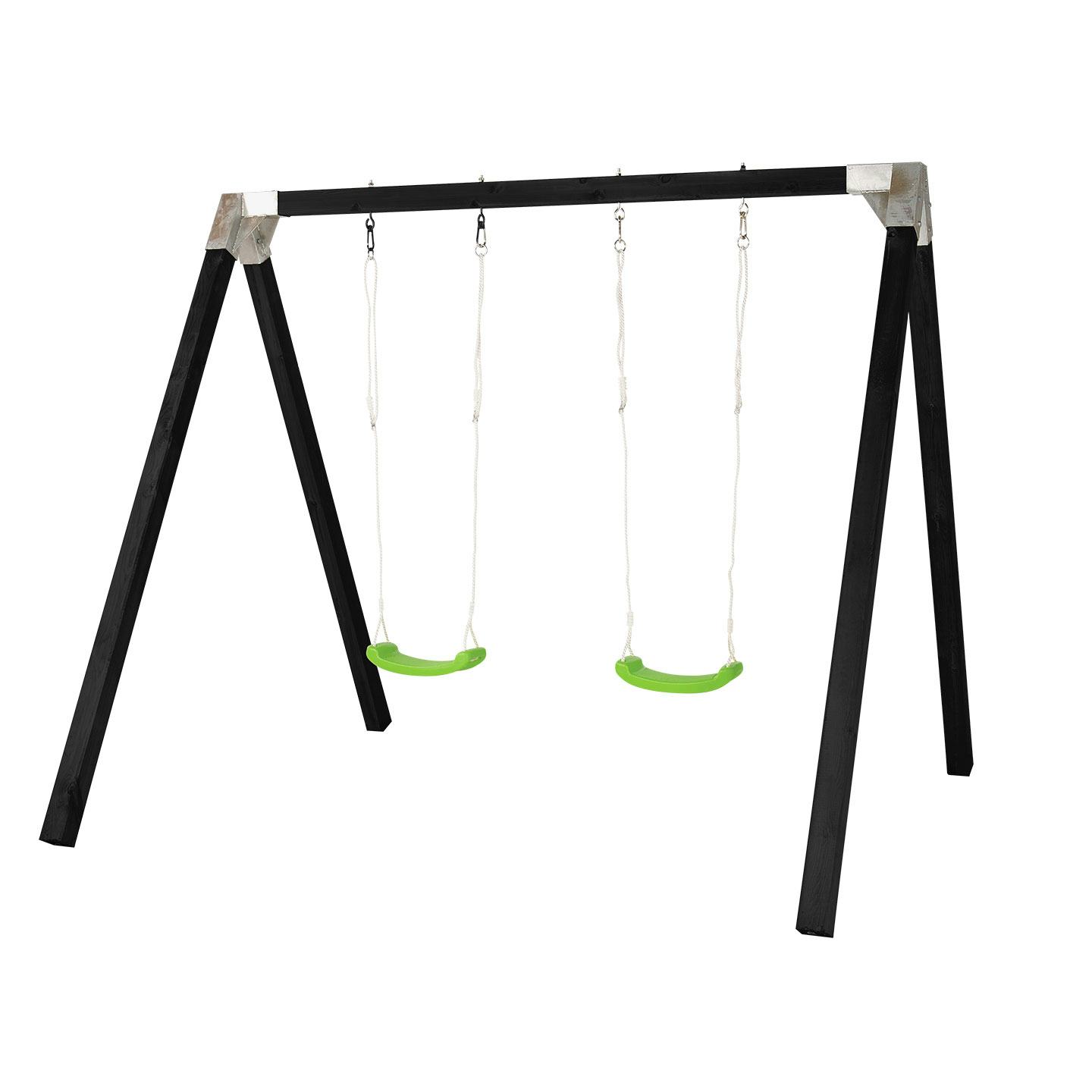Gungställning PLUS Svart med 2 Gröna Gungsitar