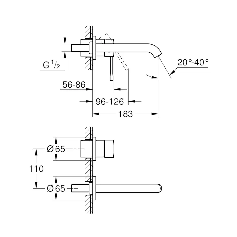 Tvättställsblandare Grohe Essence 19408 2-Hål Väggmonterad