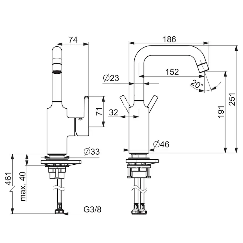 Tvättställsblandare Oras Optima 2611AF med Svängbar Pip