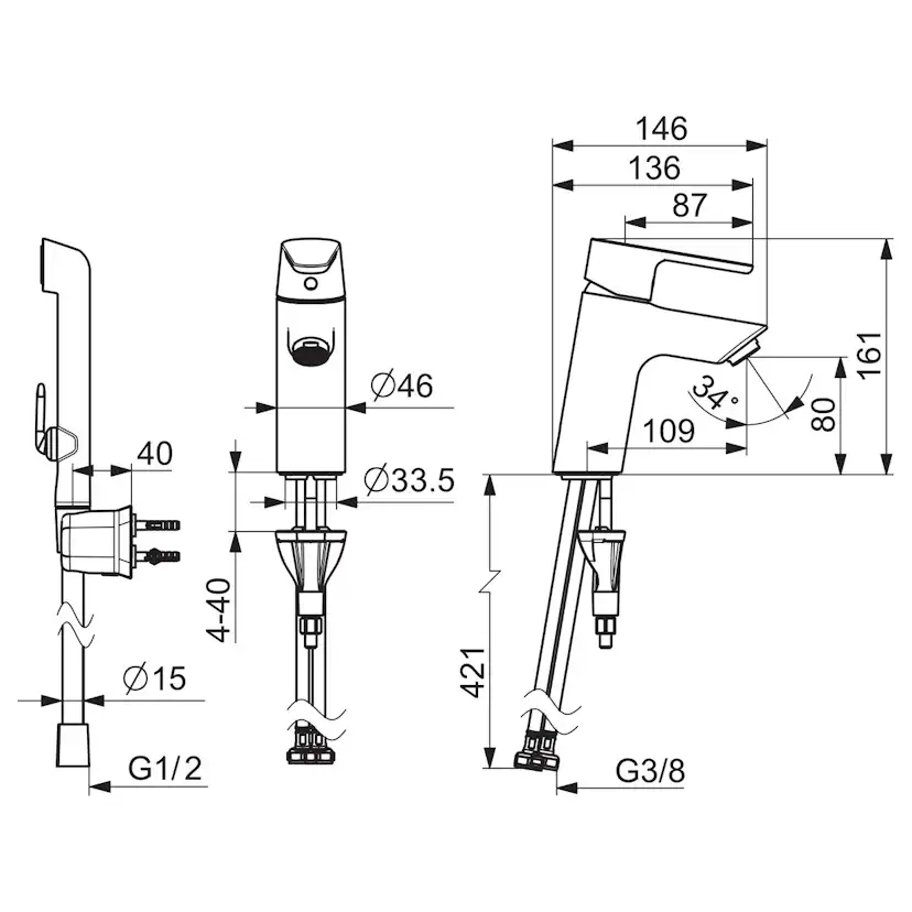 Tvättställsblandare Oras Optima 2612F med Självstängande Handdusch