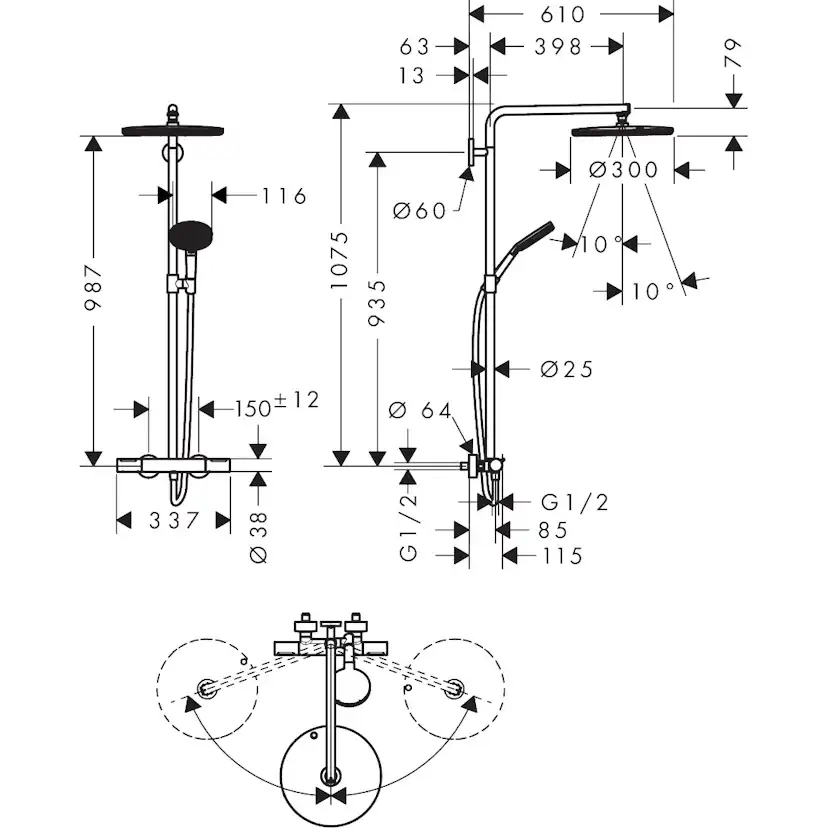 Takduschset Hansgrohe Raindance Alive S Puro Showerpipe 300 1jet 150 cc