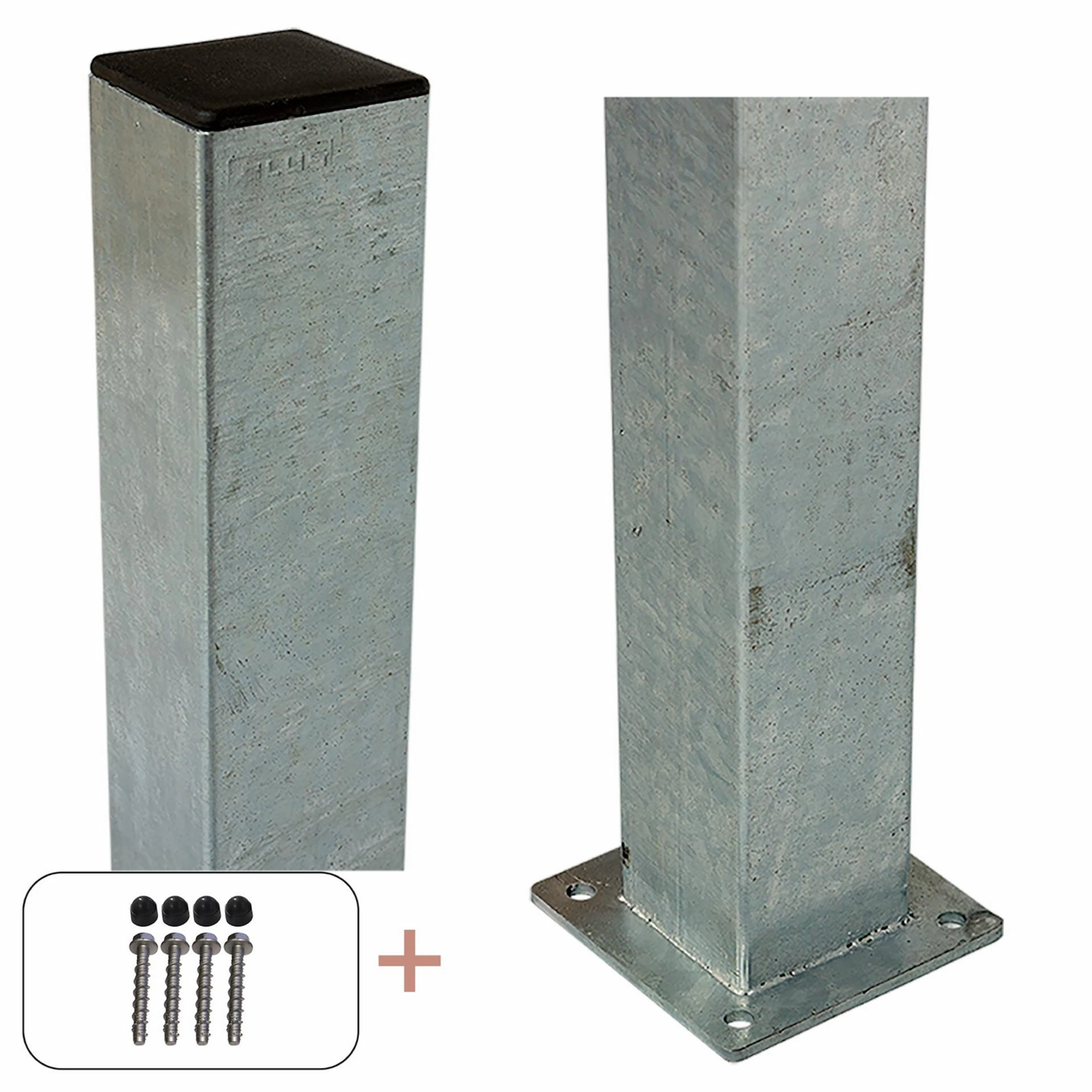 Stålstolpe PLUS Med Fot inkl. Stolpskydd/Bultar 8x8 cm