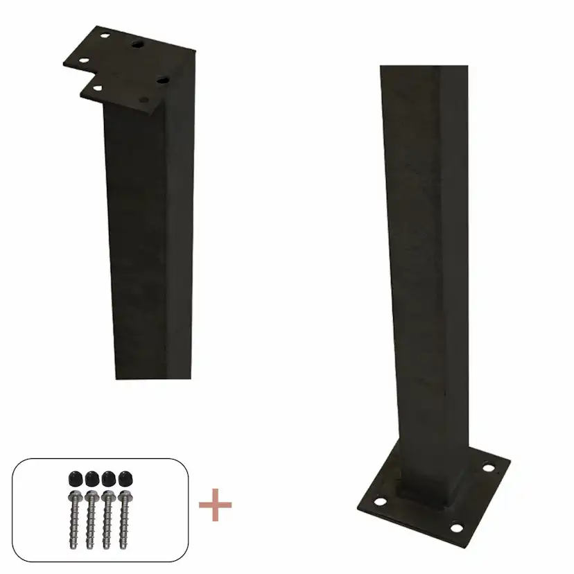 Hörnstolpe PLUS Stål Med Fot För Räcke inkl. Bultar/Mutter Svart