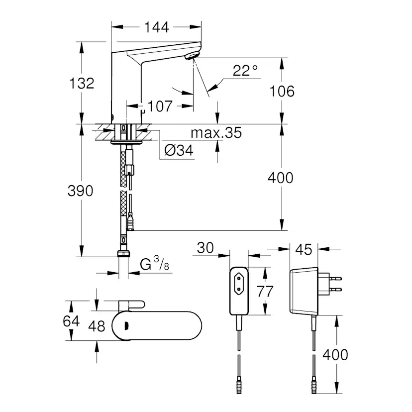 Tvättställsblandare Grohe Eurosmart Cosmopolitan E 3632 Beröringsfri