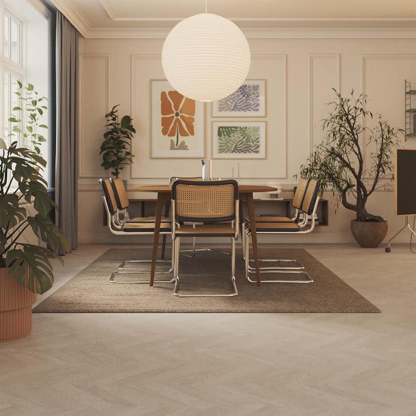 Trägolv Bjelin Härdad Ek Boden Classic Fiskben Powder White