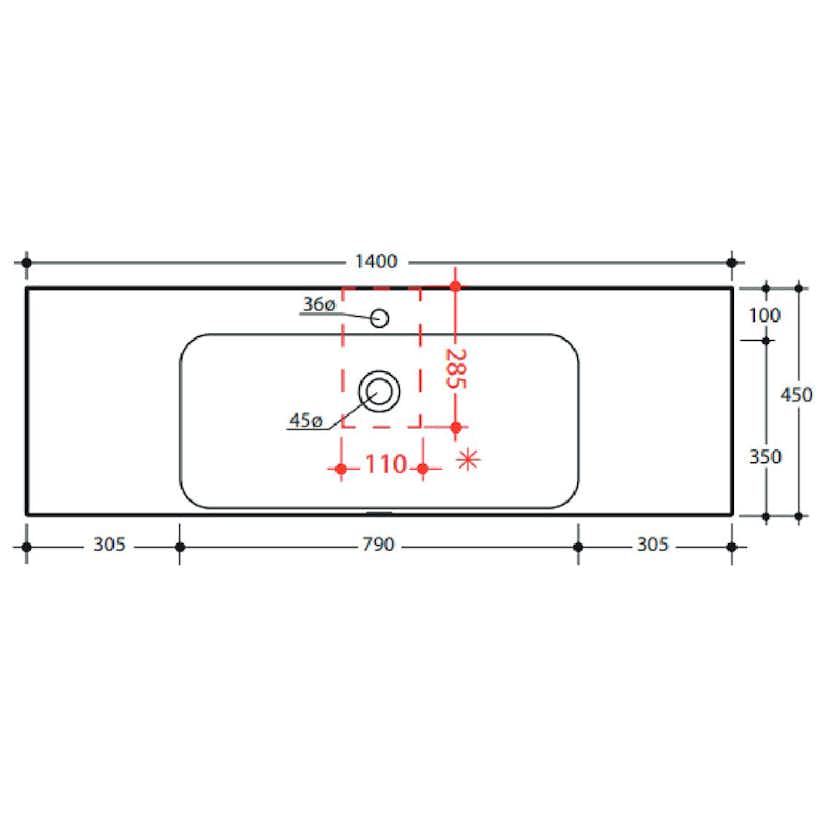 Tvättställ Lavabo Cento 1400 mm