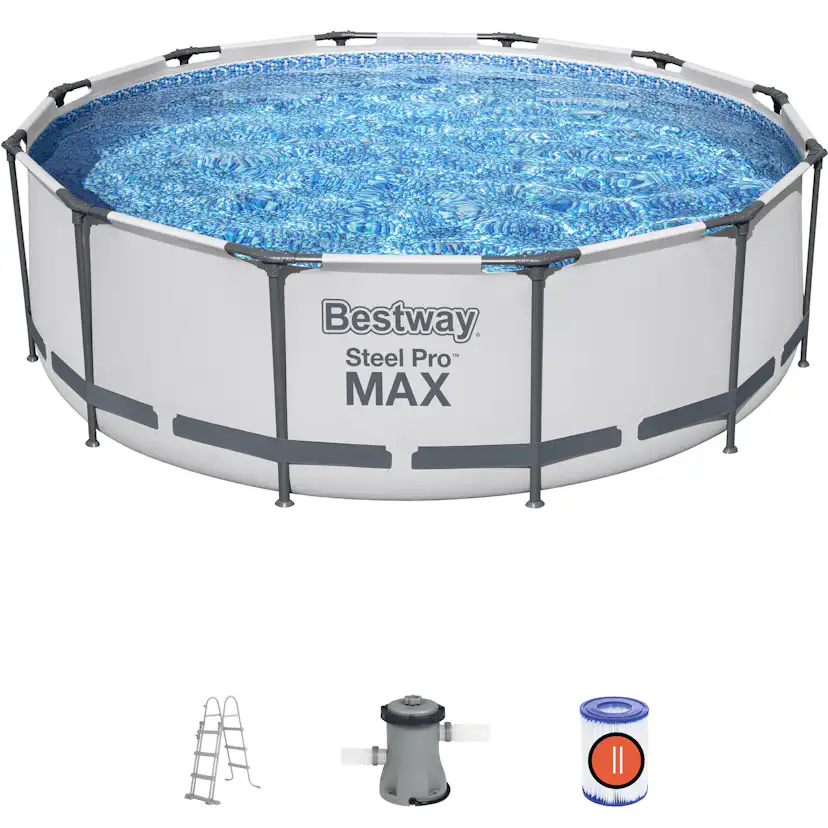 Poolpaket Bestway Steel Pro Max Ø3,66m 100cm Stålramspool Ovanmark med Filterpump