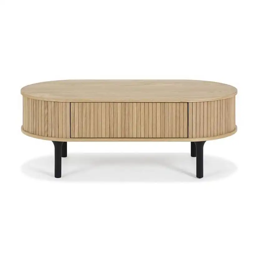 Soffbord In Living Noira Naturfärgad Ovalt Vardagsrumsbord med Förvaring 118cm