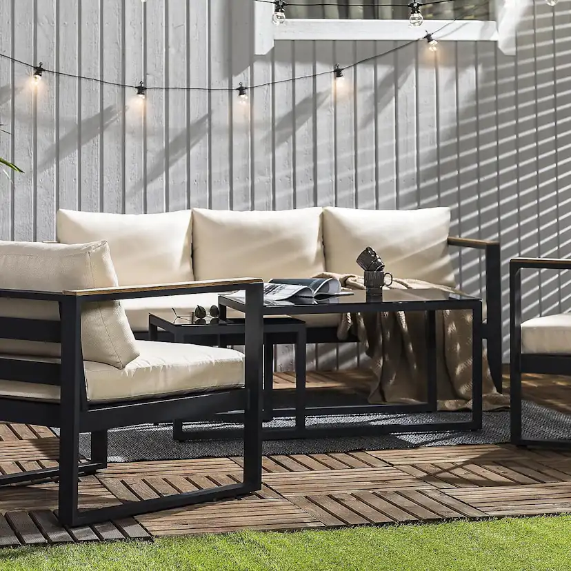 Loungegrupp deNoord Aspvik Soffgrupp Svart med Beige dynor