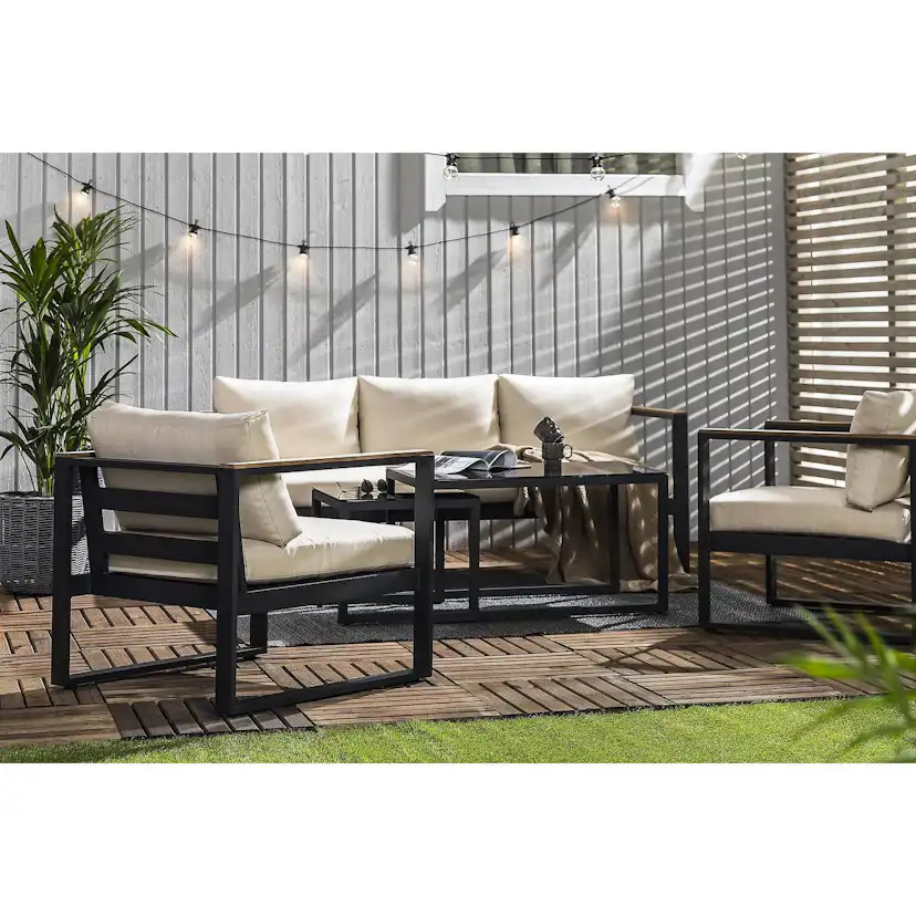 Loungegrupp deNoord Aspvik Soffgrupp Svart med Beige dynor